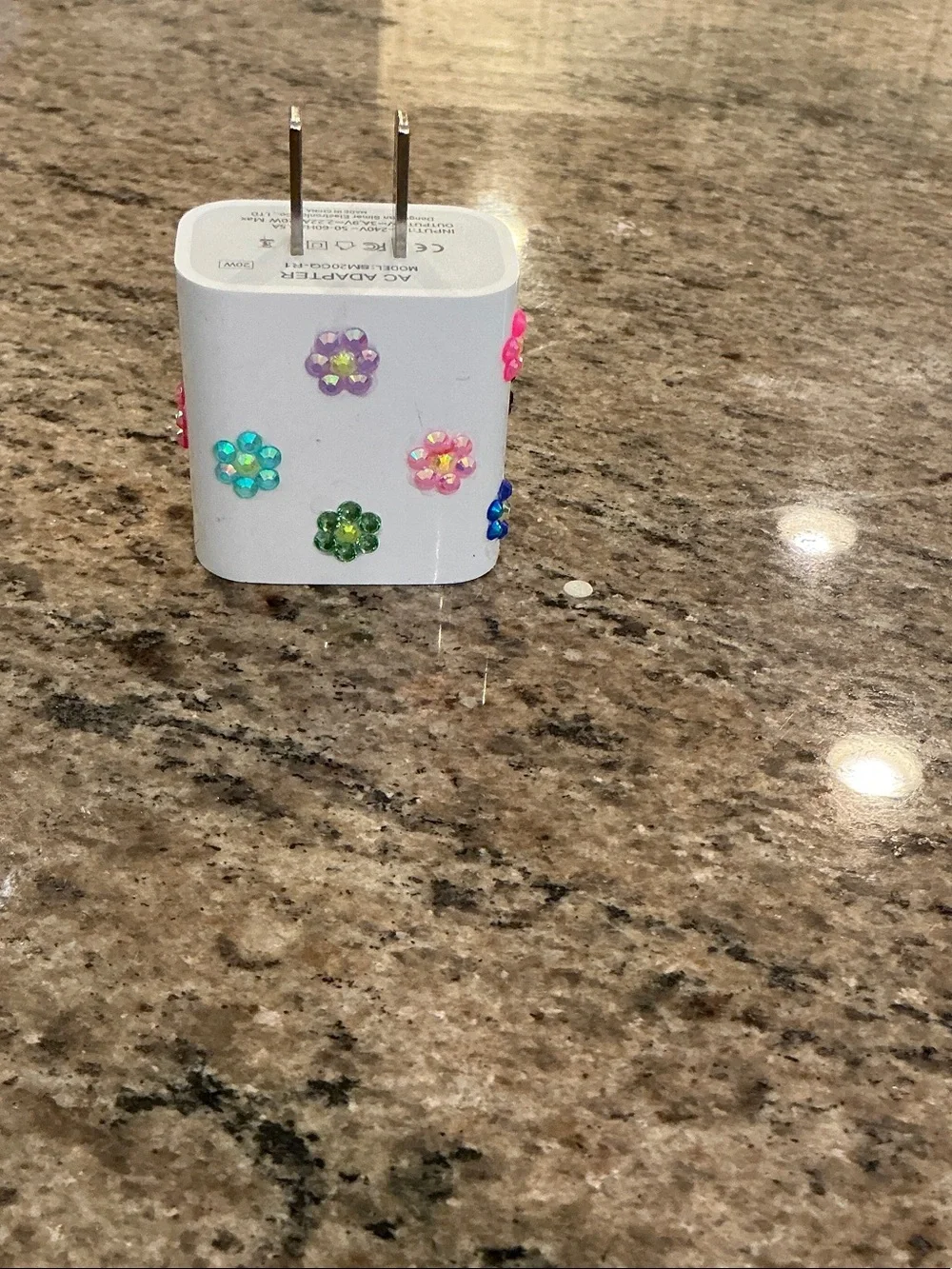 Amazon White USB Wall Charger with Multicolor Flower Gems
